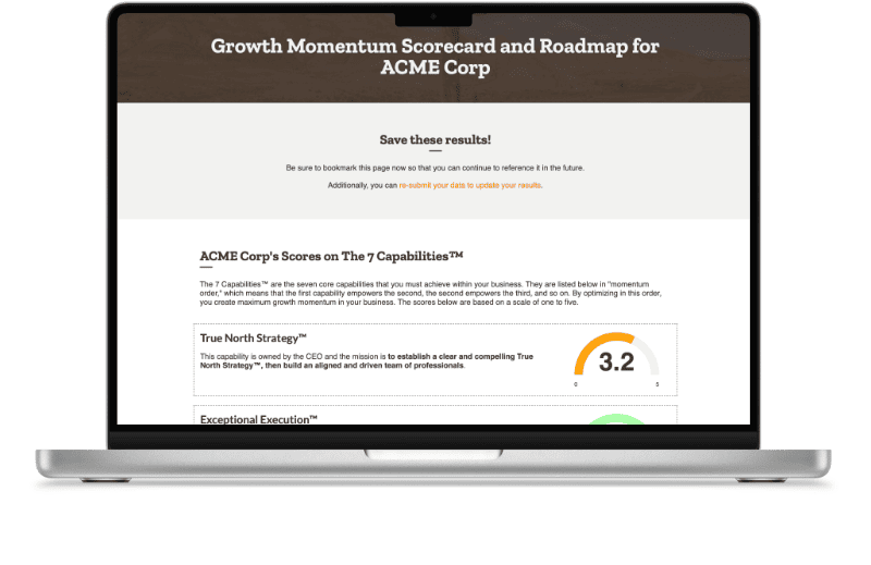 An example growth scorecard and roadmap—a free tool for agencies, PR firms, accounting firms, CPAs, management consulting firms, sales training firms, and more.